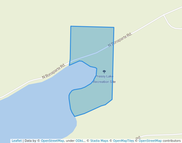 walking in Pressy Lake Recreation Site map in Bridge Lake