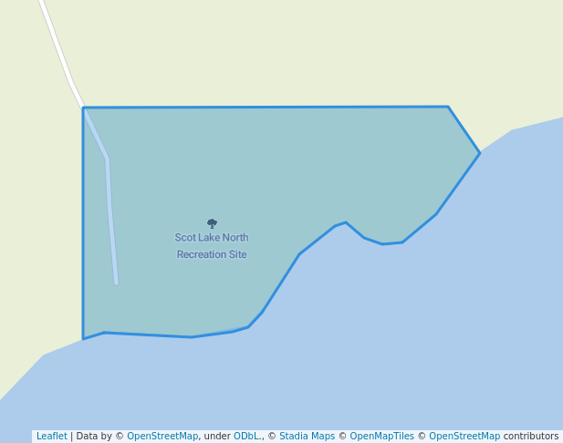walking in Scot Lake North Recreation Site map in Bridge Lake