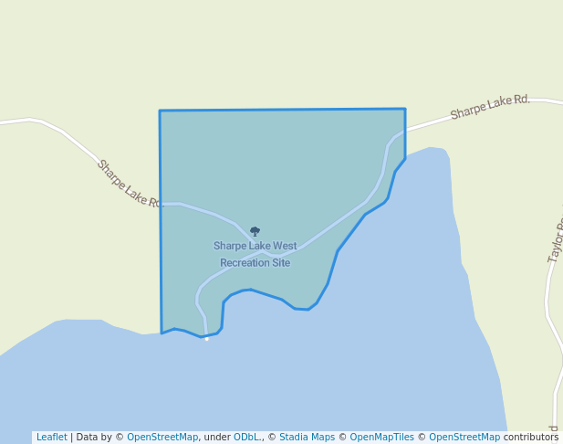 walking in Sharpe Lake West Recreation Site map in Bridge Lake