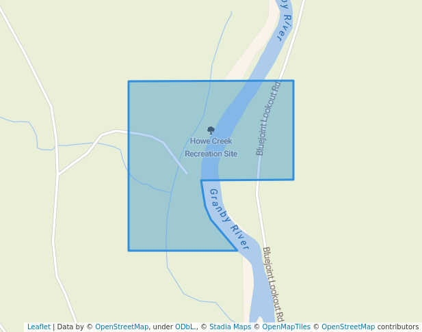 walking in Howe Creek Recreation Site map in Greenwood