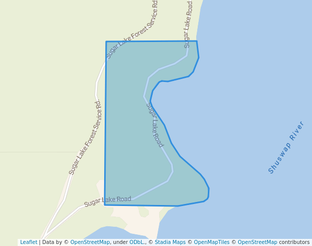 walking in Sugar Lake 1 Mile Recreation Site map in Cherryville