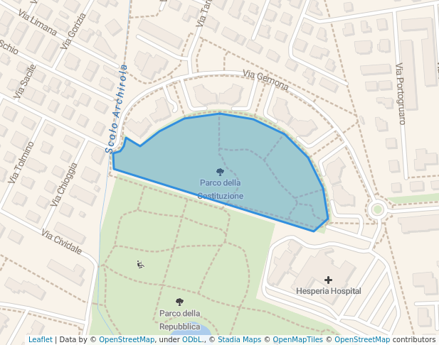 walking in Parco della Costituzione map in Modena