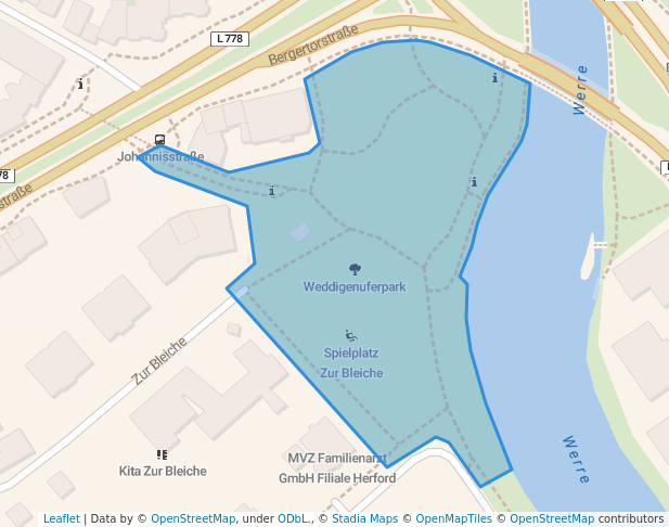 walking in Weddigenuferpark map in Herford