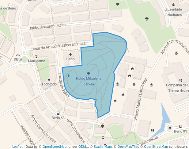 walking in Koldo Mitxelena parkea map in Donostia