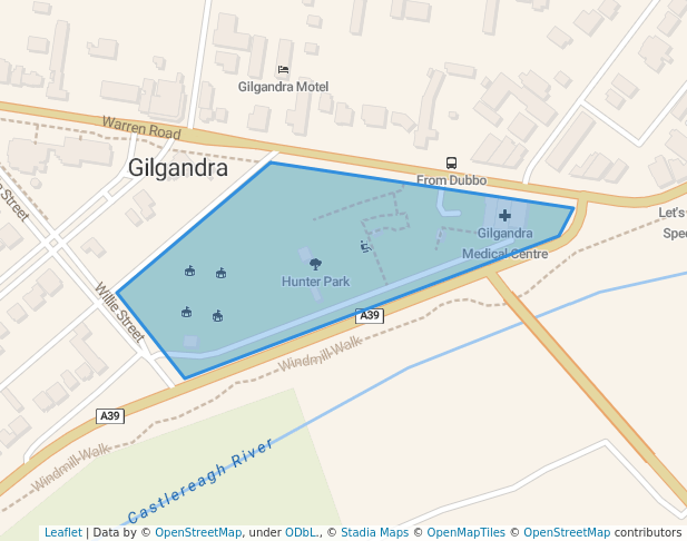 walking in Hunter Park map in Gilgandra