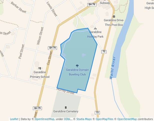 walking in Geraldine Domain Bowling Club map in Geraldine