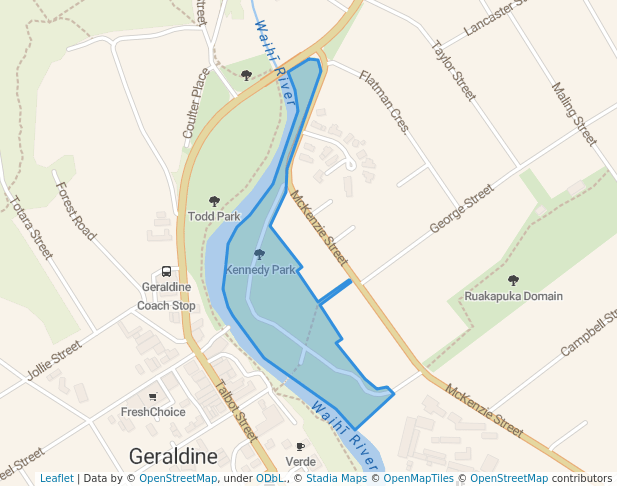 walking in Kennedy Park map in Geraldine