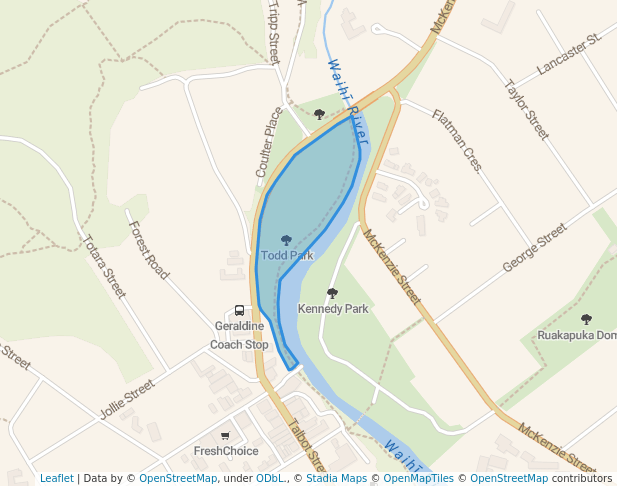 walking in Todd Park map in Geraldine