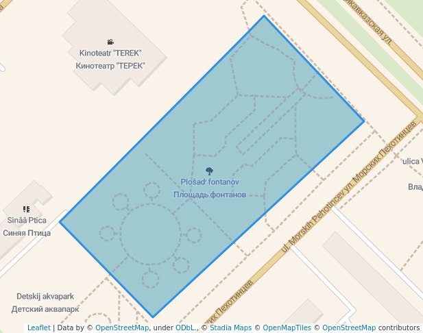 walking in Площадь фонтанов map in Vladikavkaz