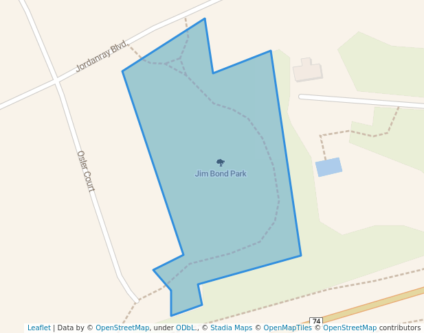 walking in Jim Bond Park map in Newmarket