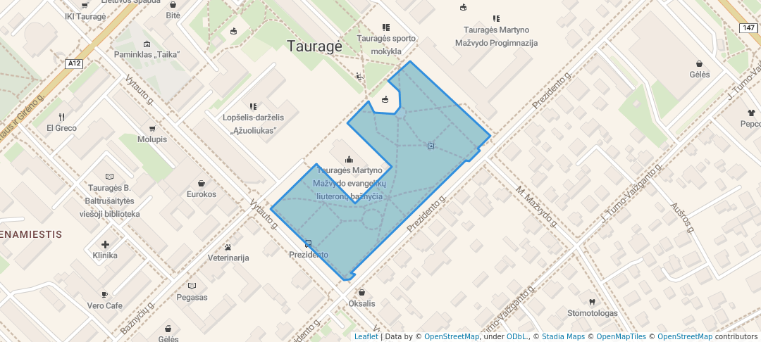 walking in J. Kalvano parkas map in Tauragė