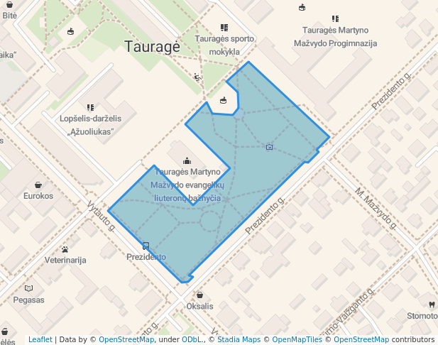 walking in J. Kalvano parkas map in Tauragė