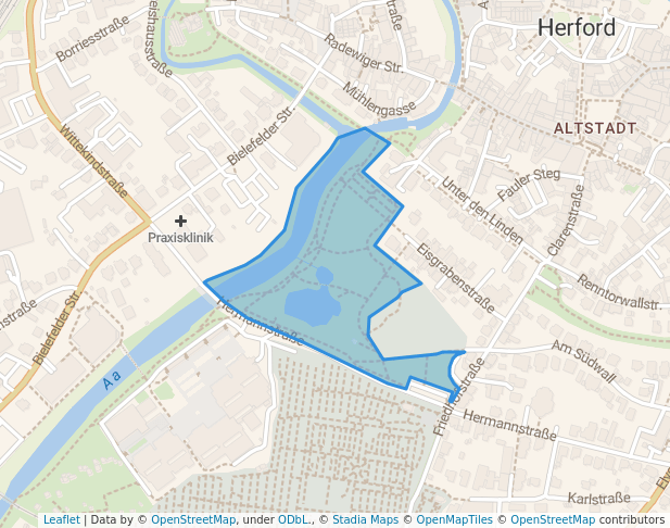 walking in Aawiesenpark map in Herford