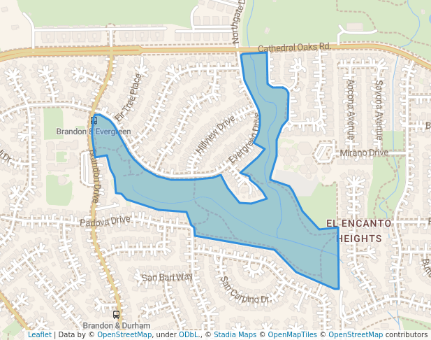 walking in Evergreen Park map in Goleta
