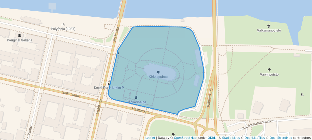 walking in Kirkkopuisto map in Björneborg