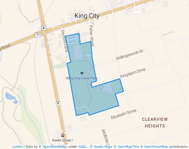 walking in King City Lions Park map in King City
