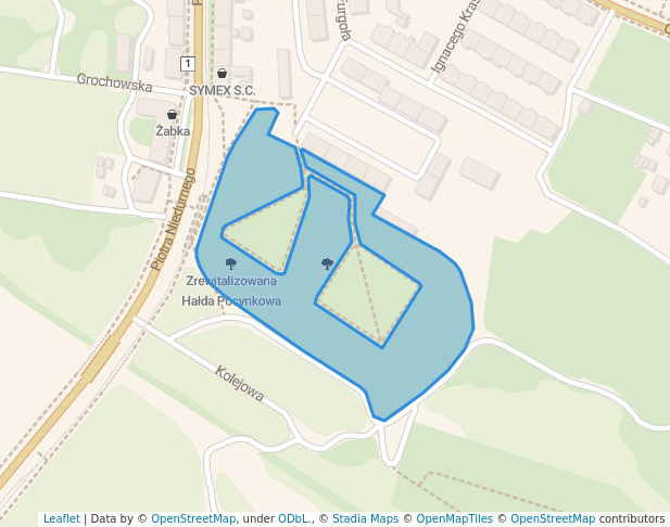 walking in Zrewitalizowana Hałda Pocynkowa map in Ruda Śląska