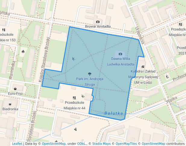 walking in Park im. Andrzeja Struga map in Łódź