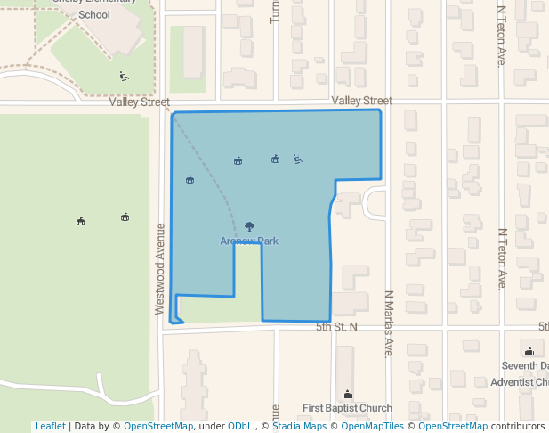 walking in Aronow Park map in Shelby