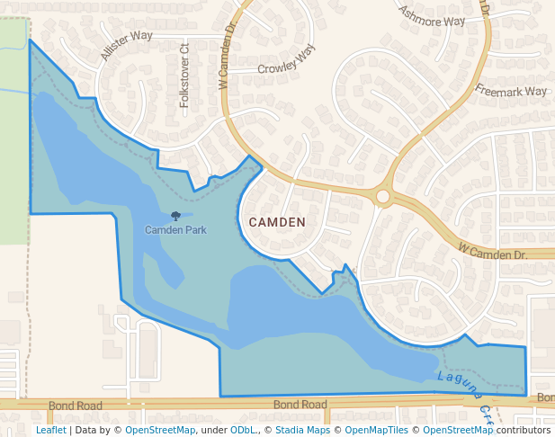 walking in Camden Park map in Elk Grove