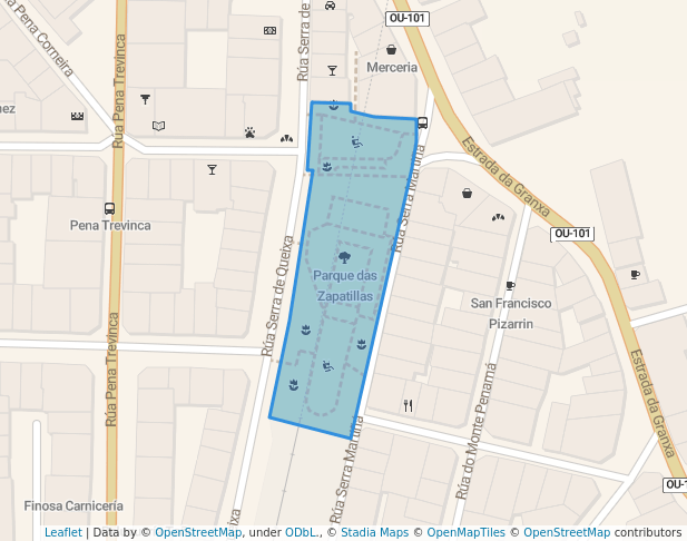 walking in Parque das Zapatillas map in Ourense