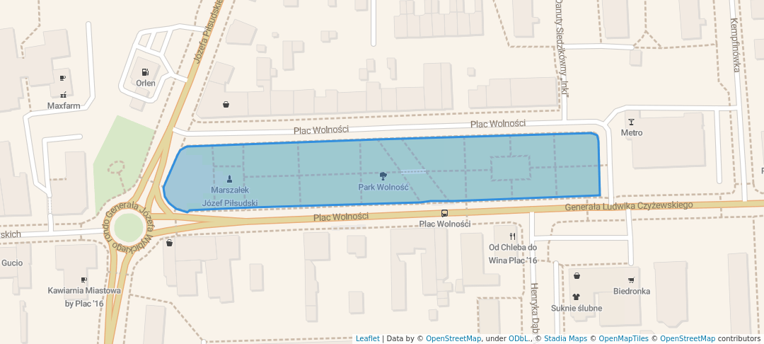 walking in Park Wolność map in Bełchatów