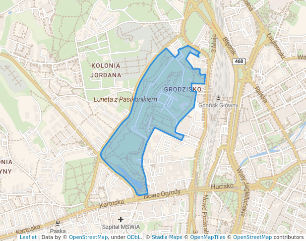 walking in Park poforteczny „Grodzisko” map in Gdańsk