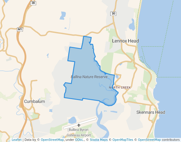 walking in Ballina Nature Reserve map in Teven