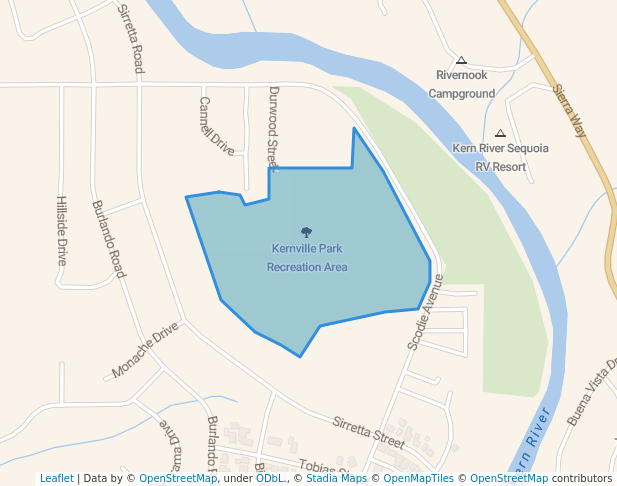 walking in Kernville Park Recreation Area map in Kernville