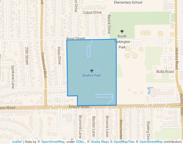walking in Boehm Park map in South Bend
