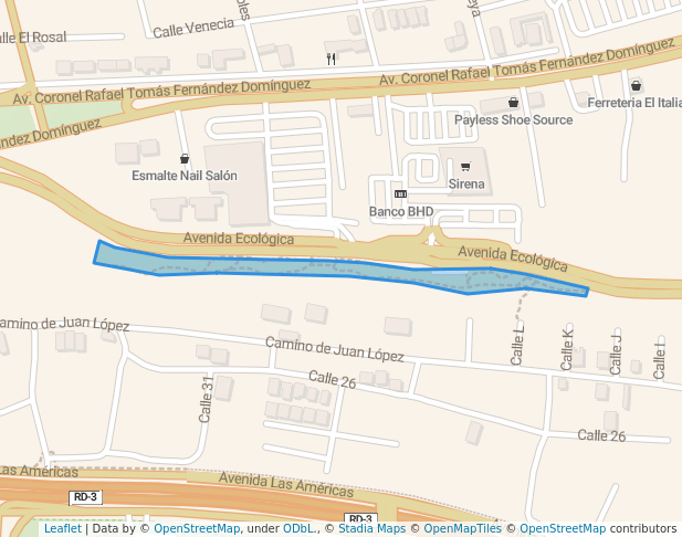 walking in Avenida Mirador del Este y Parque Cologico map in Santo Domingo Este