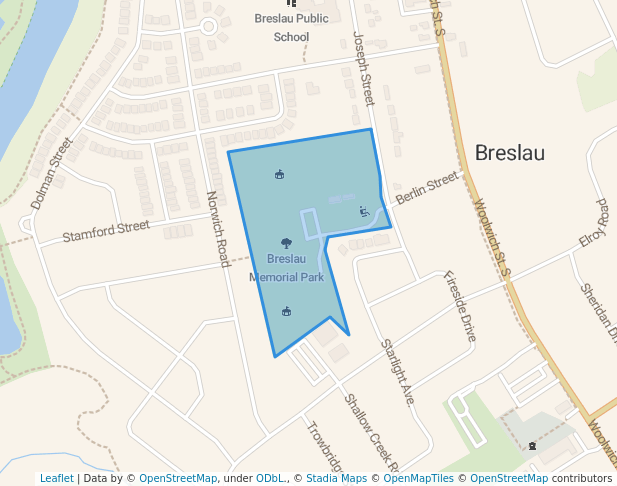 walking in Breslau Memorial Park map in Breslau