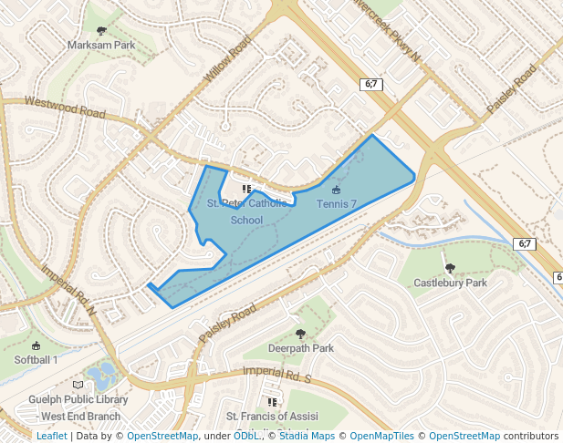 walking in Margaret Greene Park map in Guelph
