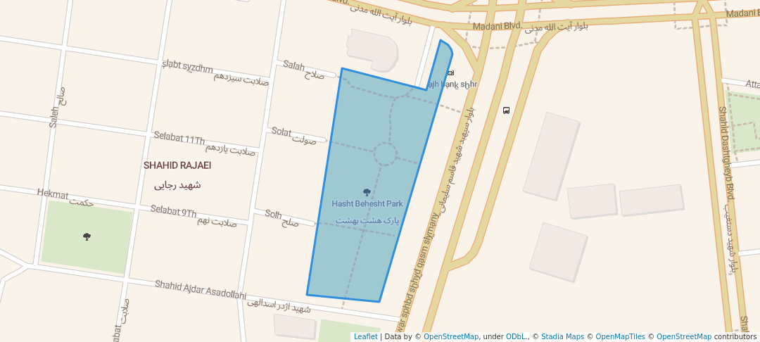 walking in Hasht Behesht Park map in Qazvin