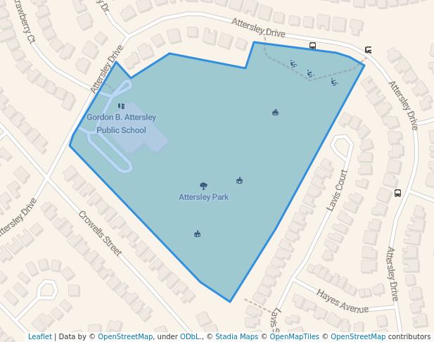 walking in Attersley Park map in Oshawa