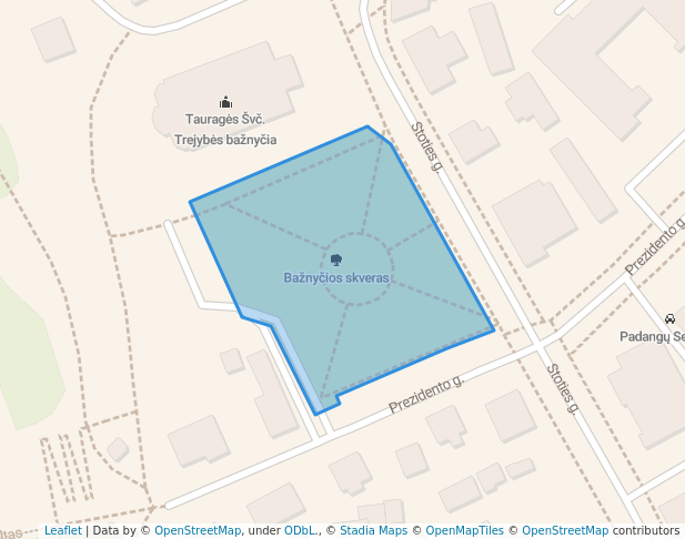 walking in Bažnyčios skveras map in Tauragė