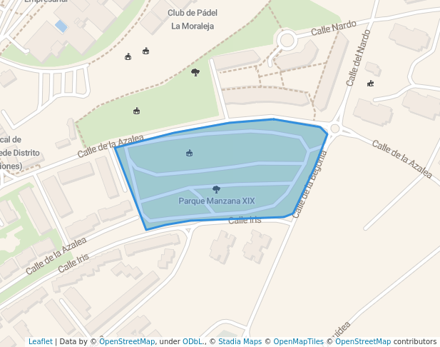 walking in Parque Manzana XIX map in Alcobendas