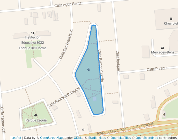 walking in Parque Ramón Castilla map in Callao