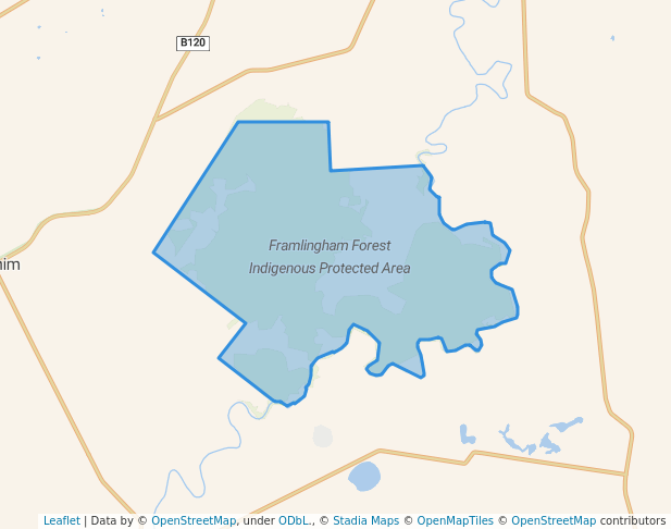 walking in Framlingham Forest Indigenous Protected Area map in Dixie