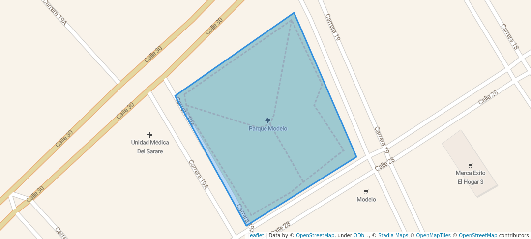 walking in Parque Modelo map in Saravena