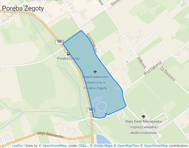 walking in Zespół pałacowo-folwarczny w Porębie Żegoty map in Poręba Żegoty