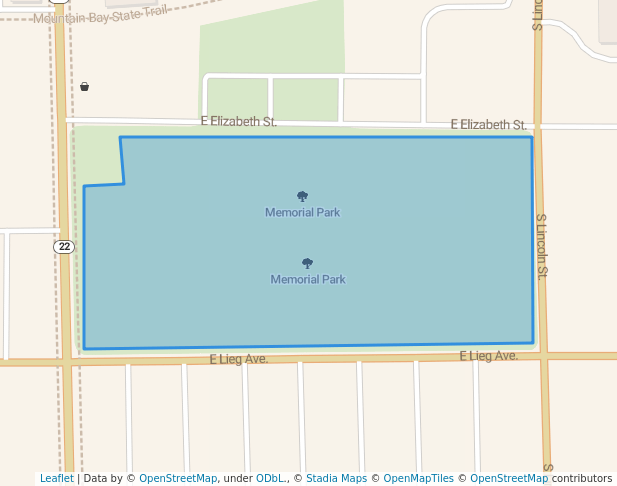 walking in Memorial Park map in Shawano