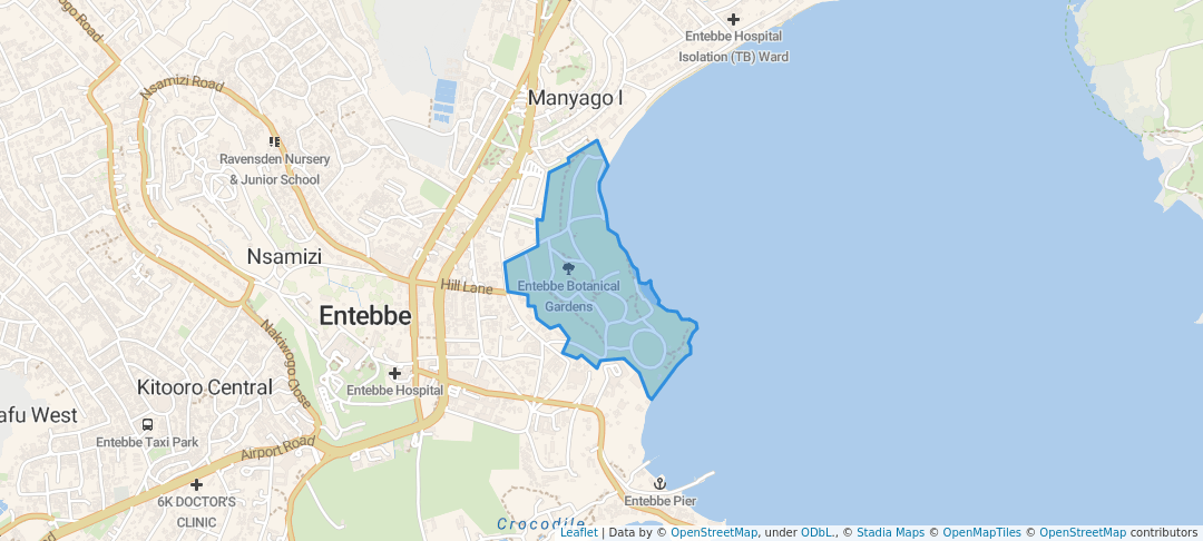 walking in Entebbe Botanical Gardens map in Entebbe