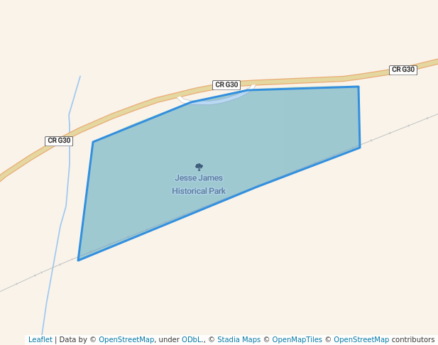 walking in Jesse James Historical Park map in Adair