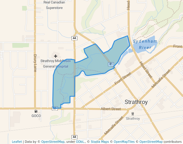 walking in Alexandra Park map in Strathroy