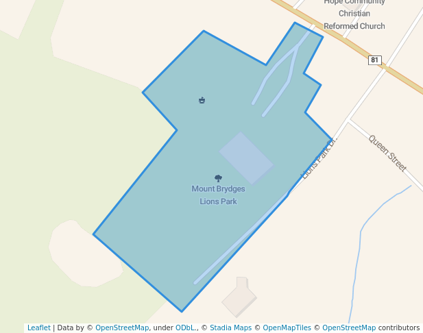 walking in Mount Brydges Lions Park map in Mount Brydges