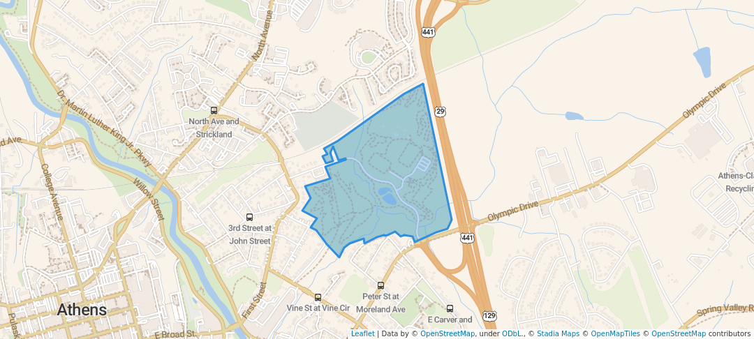 walking in Walker Park map in Athens