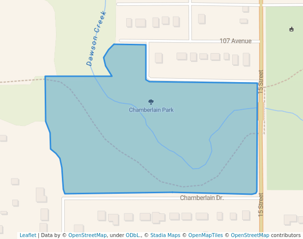 walking in Chamberlain Park map in Dawson Creek