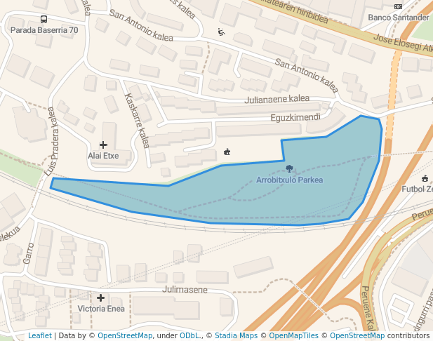 walking in Arrobitxulo Parkea map in Donostia