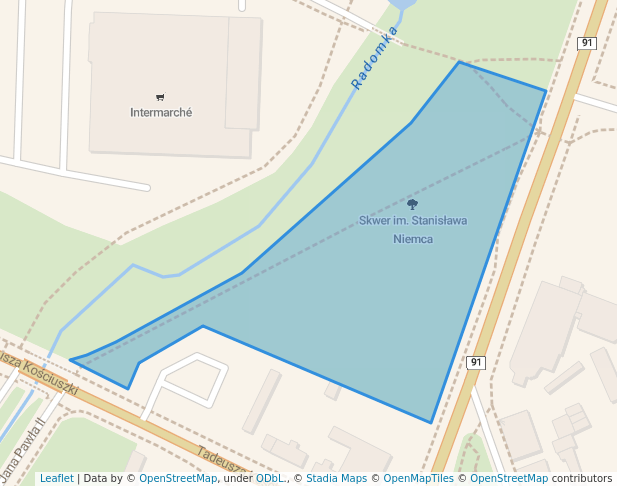 walking in Skwer im. Stanisława Niemca map in Radomsko